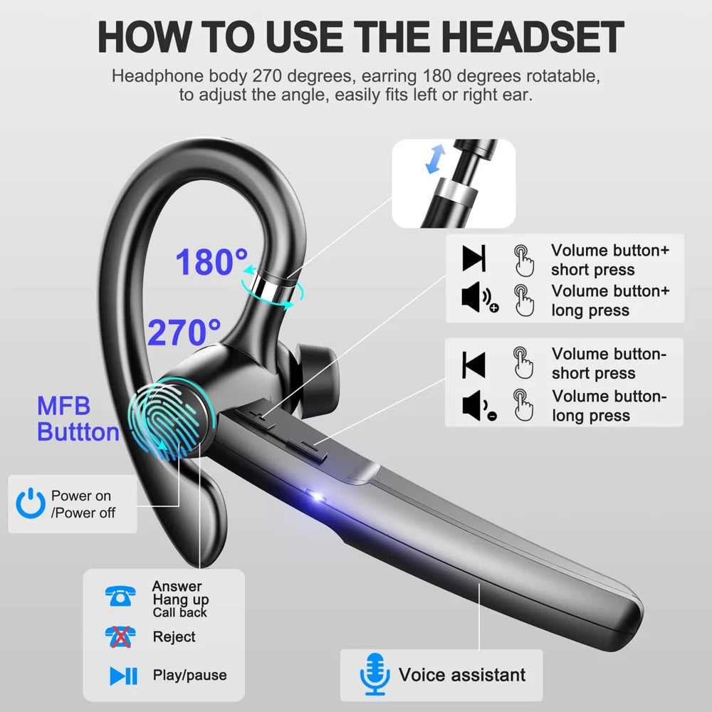 H03 Ear Hook Bluetooth-compatible Earphones Rotating Single Ear Wireless Business Earphones with Digital Display - Black - 3