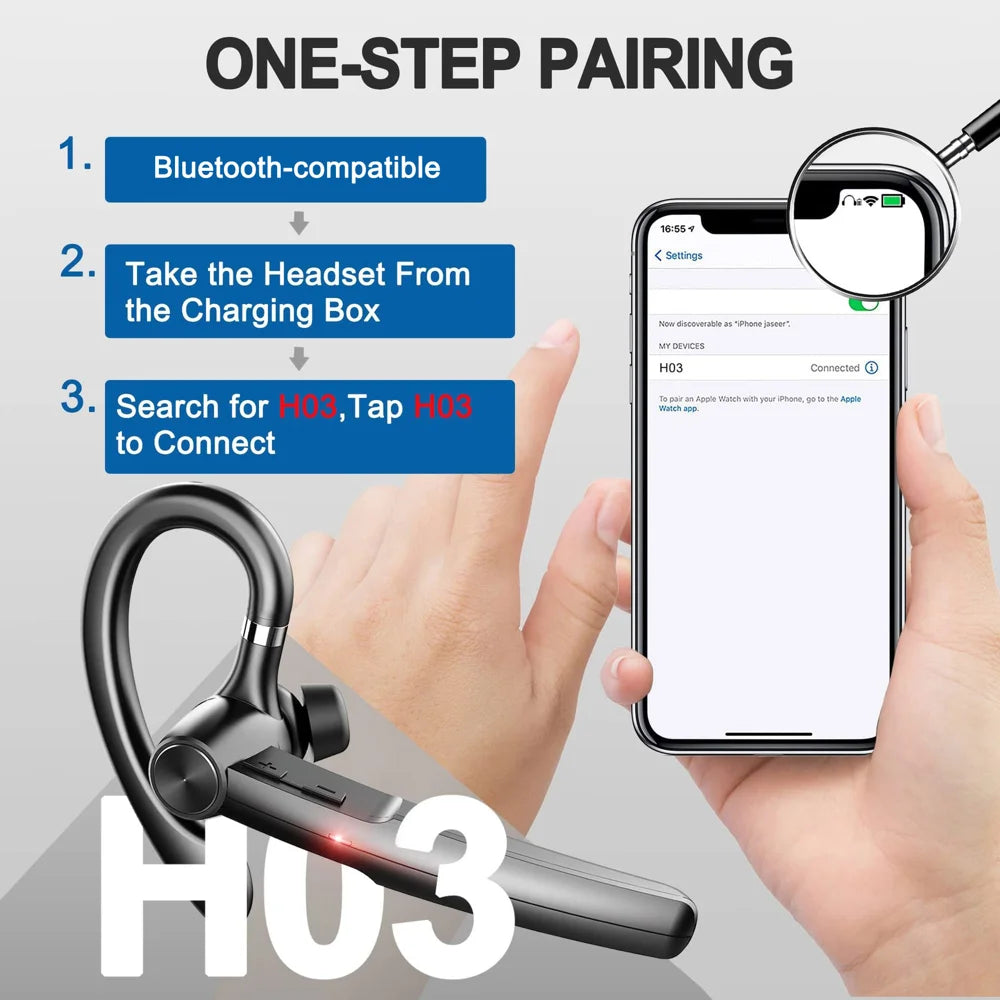 H03 Ear Hook Bluetooth-compatible Earphones Rotating Single Ear Wireless Business Earphones with Digital Display - Black - 4