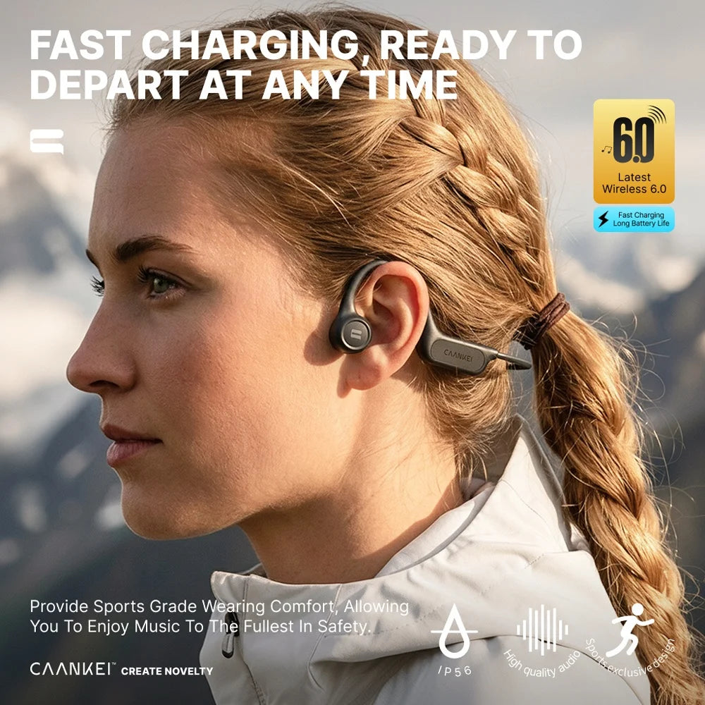 CAANKEI CBC15 Bone Conduction OWS Earphones IP56 Waterproof Open Ear Bluetooth-compatible Sports Earphones (without Memory) - Black - 7