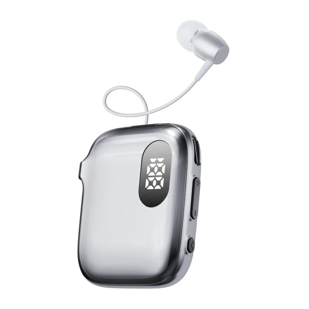K91 Lapel Clip Bluetooth-compatible Earphone Dual Mic ENC Noise Cancelling Wireless Single Ear Earbud with Power Display - Silver - 1