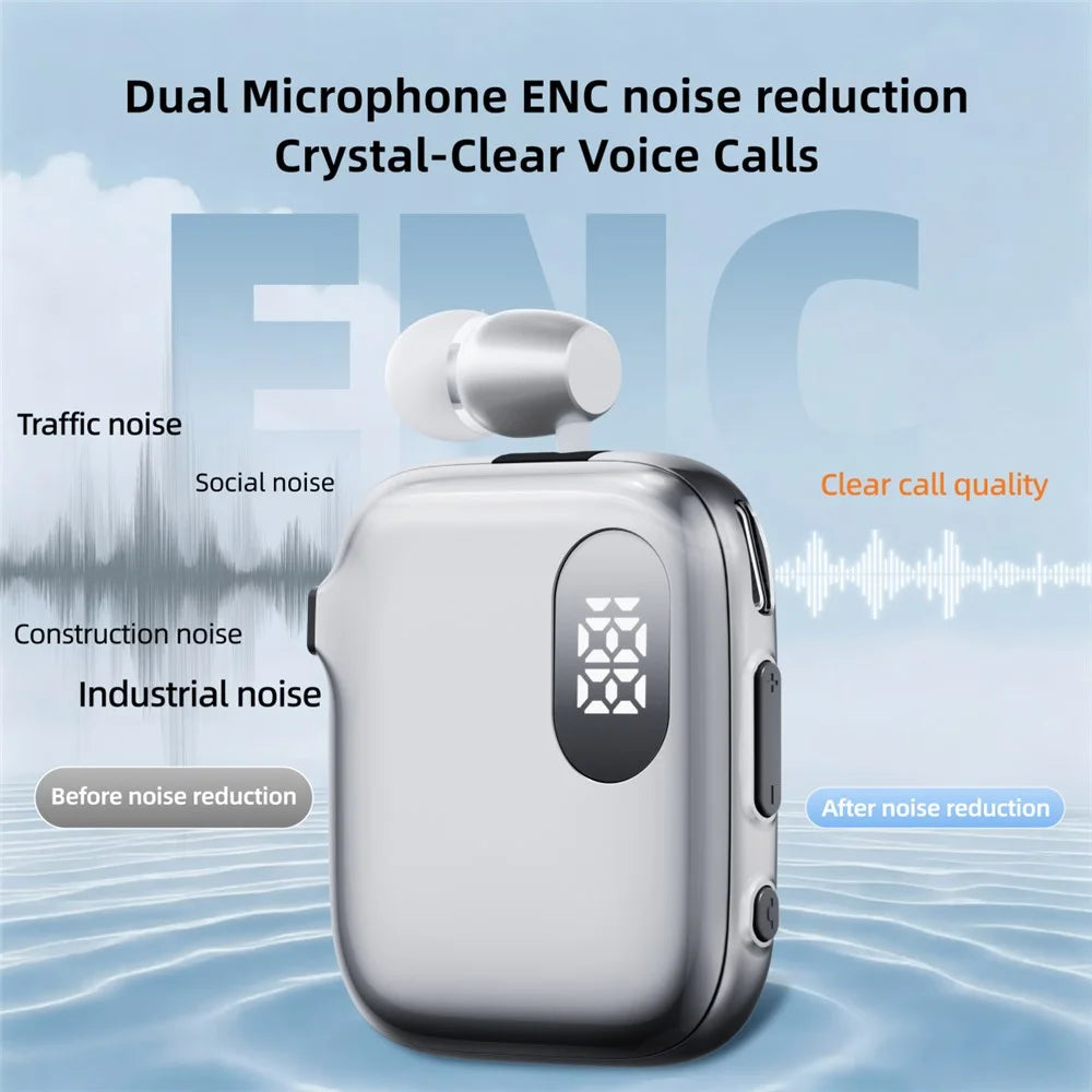 K91 Lapel Clip Bluetooth-compatible Earphone Dual Mic ENC Noise Cancelling Wireless Single Ear Earbud with Power Display - Silver - 3