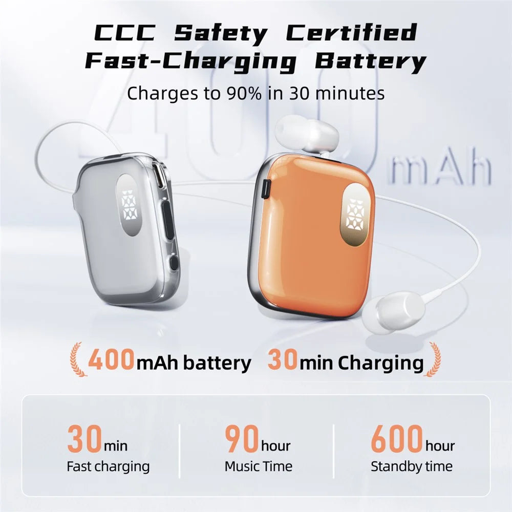 K91 Lapel Clip Bluetooth-compatible Earphone Dual Mic ENC Noise Cancelling Wireless Single Ear Earbud with Power Display - Silver - 7