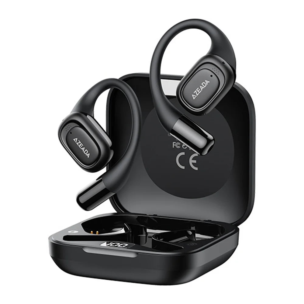 AZEADA AZ-BT15 ENC Noise Cancelling Ear Hook Wireless Bluetooth-compatible Earbuds OWS Air Conduction Earbuds - Black - 1