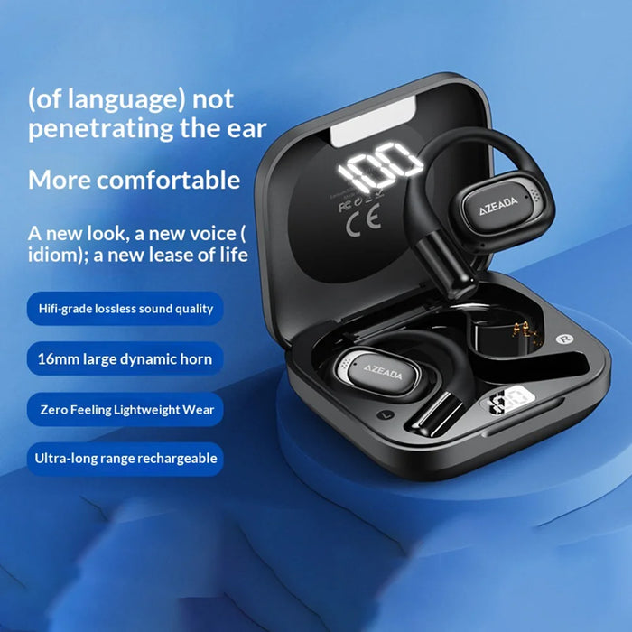 AZEADA AZ-BT15 ENC Noise Cancelling Ear Hook Wireless Bluetooth-compatible Earbuds OWS Air Conduction Earbuds - Black - 3