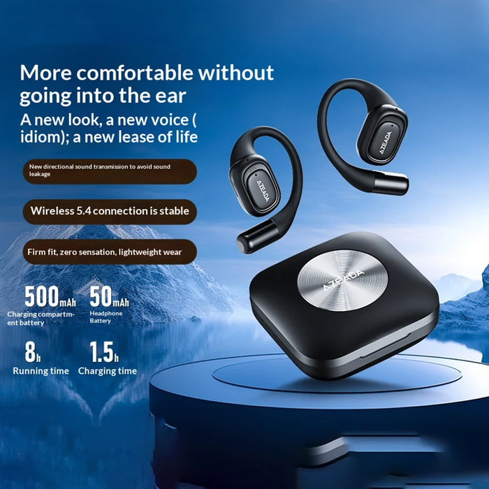 AZEADA AZ-BT15 ENC Noise Cancelling Ear Hook Wireless Bluetooth-compatible Earbuds OWS Air Conduction Earbuds - Black - 4
