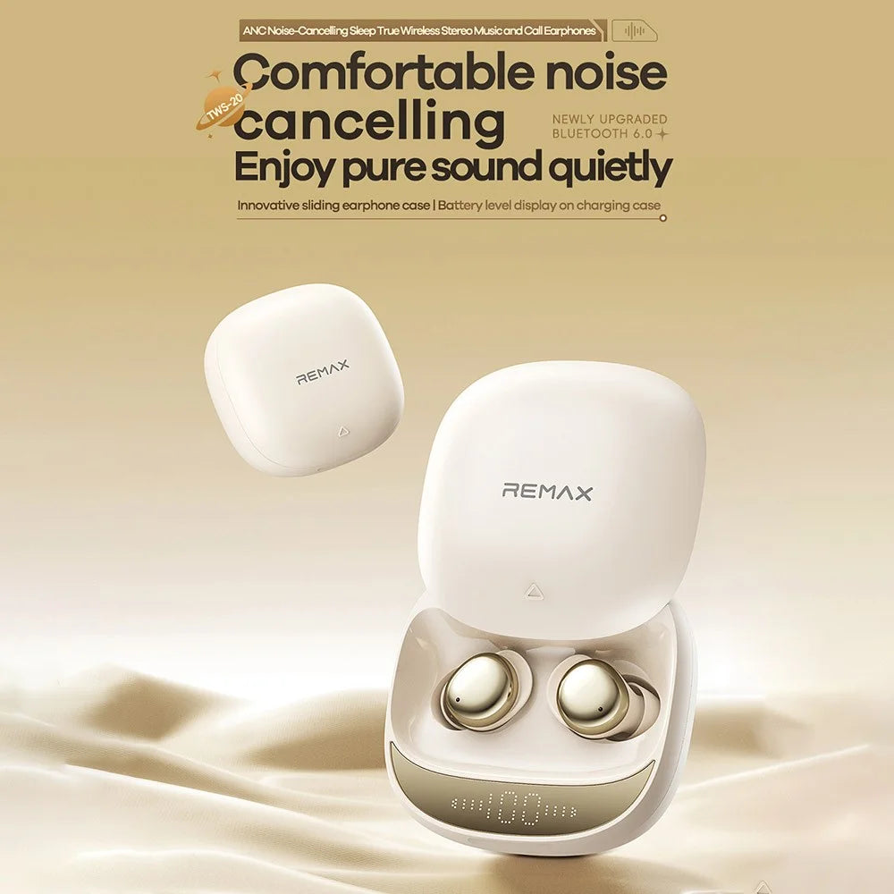 REMAX TWS-20 ANC Noise Cancellation Sleep Bluetooth-compatible Earbuds True Wireless Stereo Music Earbuds - Beige - 2