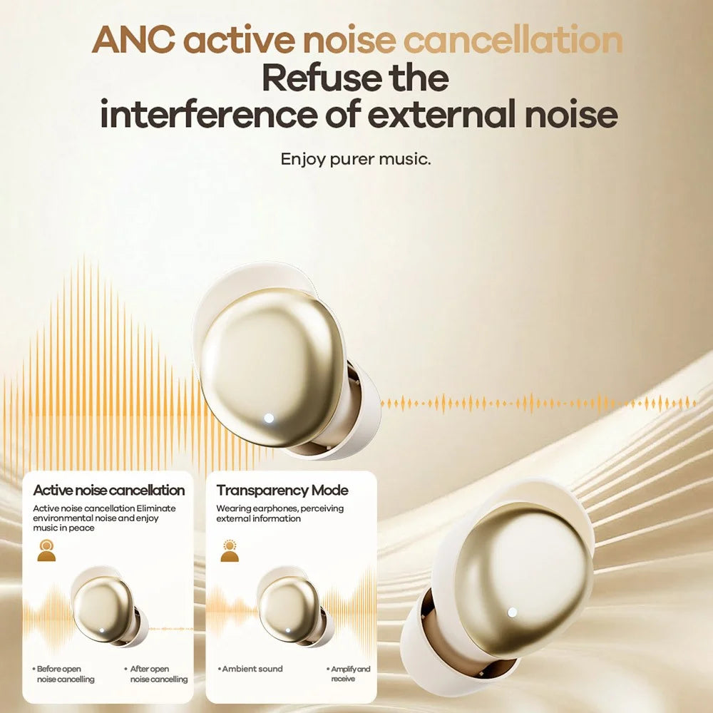 REMAX TWS-20 ANC Noise Cancellation Sleep Bluetooth-compatible Earbuds True Wireless Stereo Music Earbuds - Beige - 3