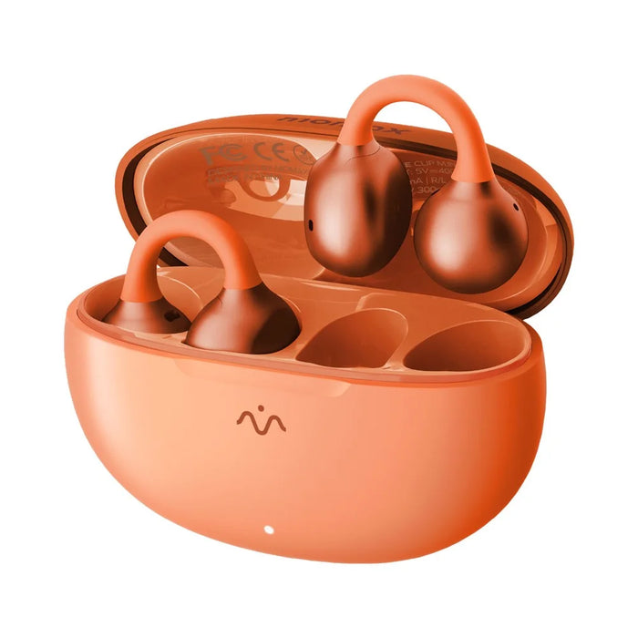 MOMAX BT15 1-Vibe Clip M.IN.D Open-Ear Clip-On Earbuds AI Noise Cancelling IPX4 Wireless Earphones for Sports Office - Orange - 1