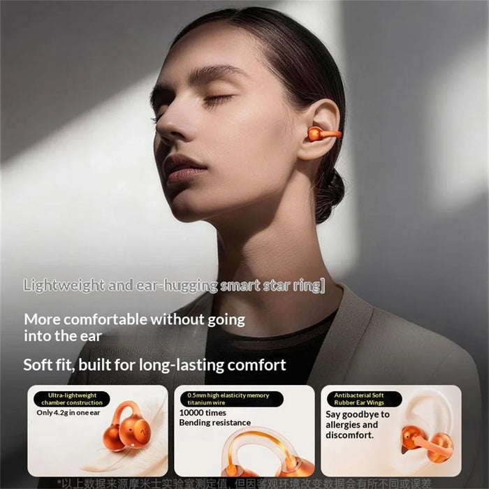 MOMAX BT15 1-Vibe Clip M.IN.D Open-Ear Clip-On Earbuds AI Noise Cancelling IPX4 Wireless Earphones for Sports Office - Orange - 4