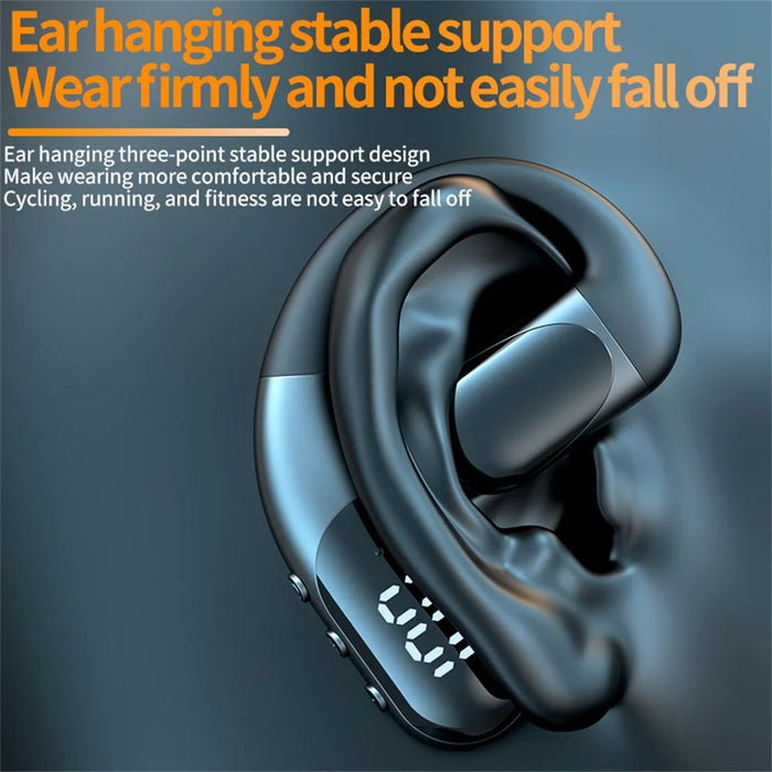 Single Ear Bluetooth-compatible 6.0 Ear Hook Headphones LED Display 180 Degree Rotating Open Ear Earbud for Sports Running - Blue - 4
