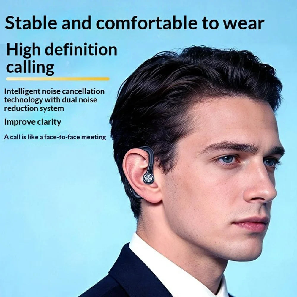 Single Ear Bluetooth-compatible 6.0 Ear Hook Earphone LED Display Noise Cancelling Wireless Business Sports Headphone - Black - 2