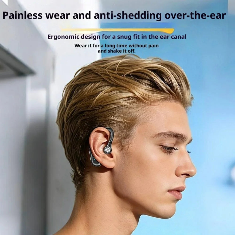 Single Ear Bluetooth-compatible 6.0 Ear Hook Earphone LED Display Noise Cancelling Wireless Business Sports Headphone - Black - 3