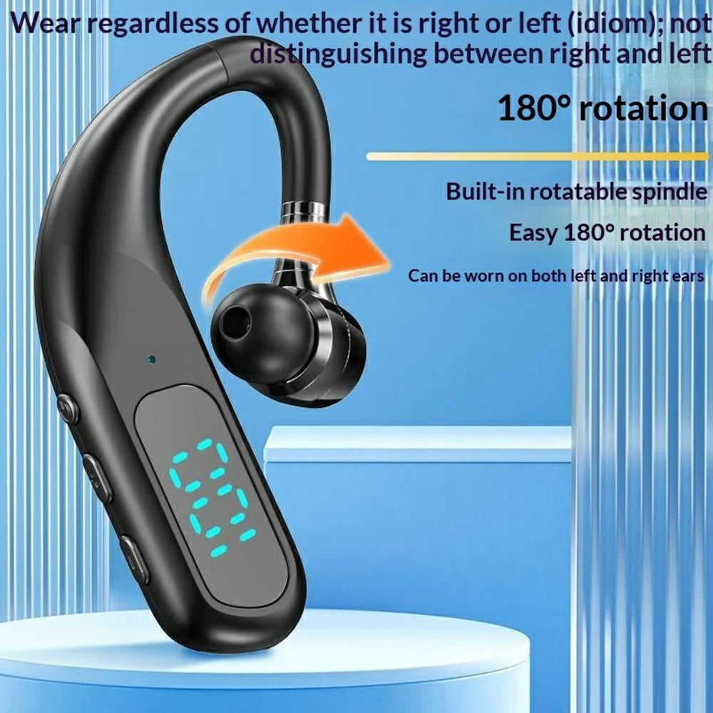 Single Ear Bluetooth-compatible 6.0 Ear Hook Earphone LED Display Noise Cancelling Wireless Business Sports Headphone - Black - 4