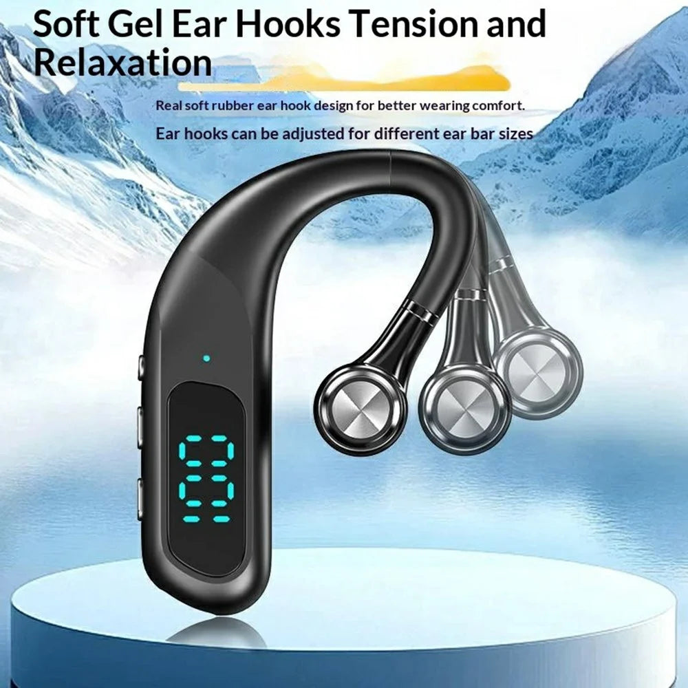 Single Ear Bluetooth-compatible 6.0 Ear Hook Earphone LED Display Noise Cancelling Wireless Business Sports Headphone - Black - 6