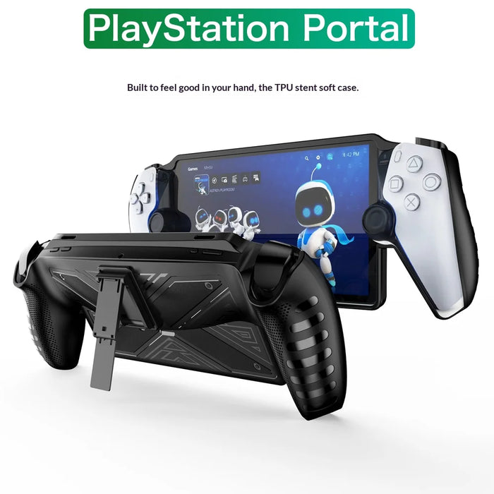 For Sony PlayStation Portal Shockproof Case with Kickstand TPU Protective Cover Gaming Console Accessories - Black - 6