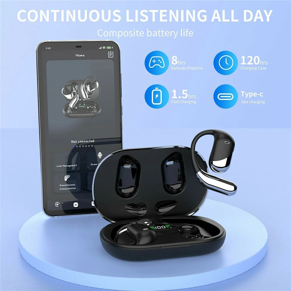 Q16H3 Ear Hook Bluetooth-compatible 5.3 Earbuds Open-Ear AI Translation Wireless Earphones - Black - 2