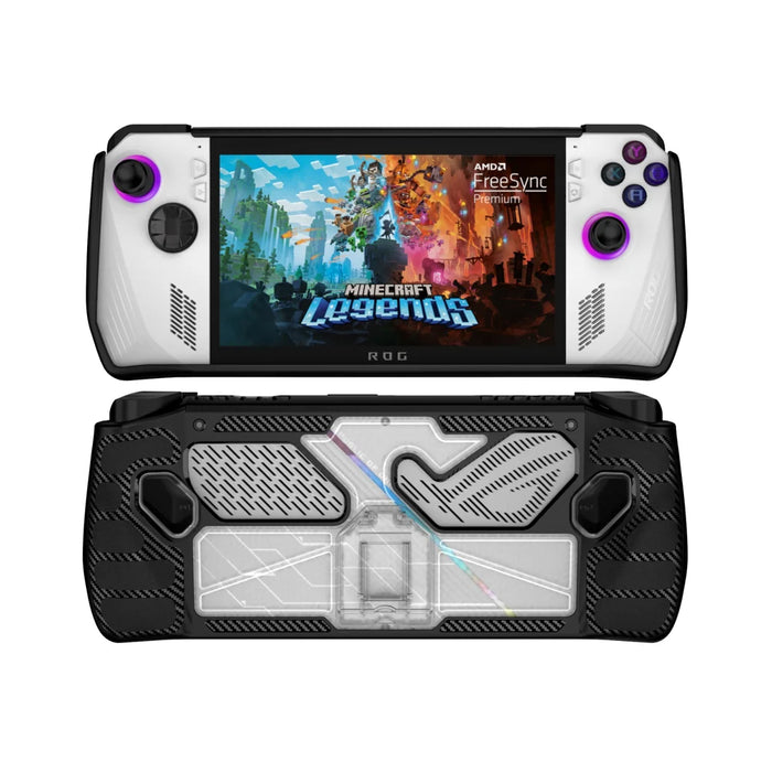 For Asus ROG Ally (2023) Protective Case Shockproof Handheld Gaming Console PC+TPU Cover with Stand - Black + Clear - 7