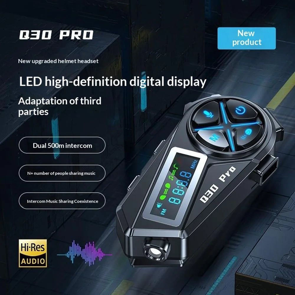 Q30 Pro Motorcycle Helmet with Hard Mic Bluetooth-compatible Intercom 1000mAh LED Display IP56 Waterproof Helmet Headset - Black - 4