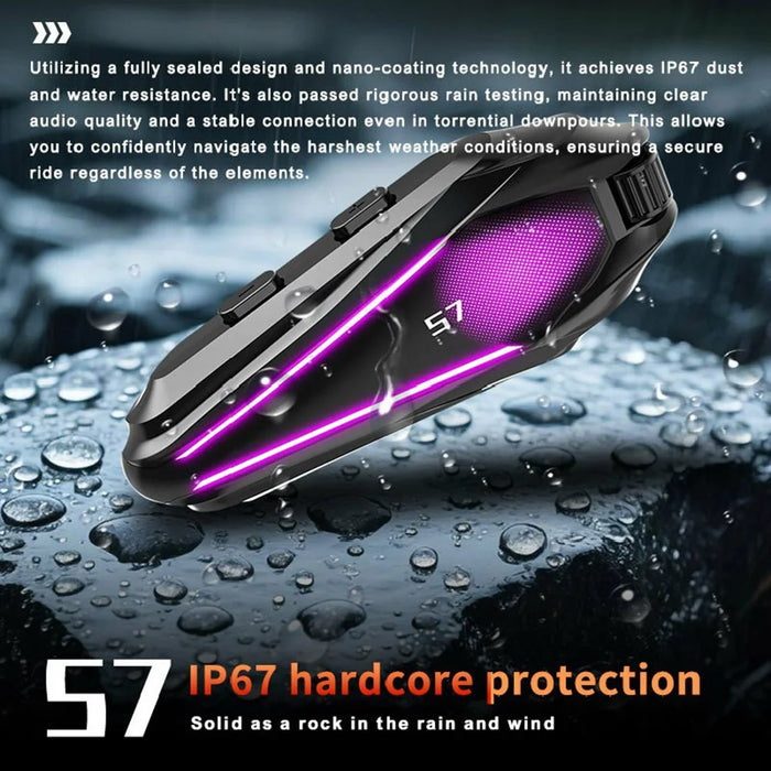 S7 Helmet Bluetooth-compatible Headset Soft Microphone IP67 Waterproof Noise Cancelling Motorcycle Intercom Earphone for Riding (No Memory Card)- Black - 4