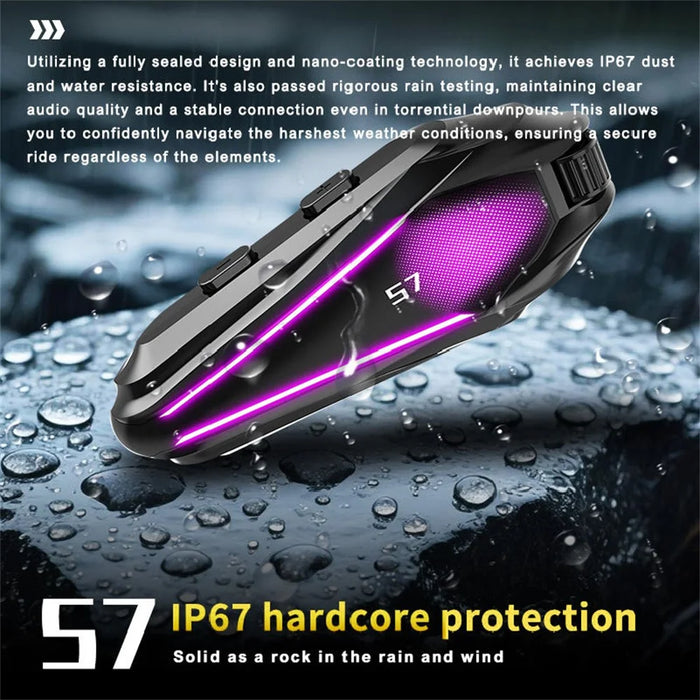 S7 Helmet Bluetooth-compatible Headset Switchable Soft and Hard Microphone IP67 Waterproof Noise Cancelling Motorcycle Intercom Earphone for Riding (No Memory Card)- Black - 4