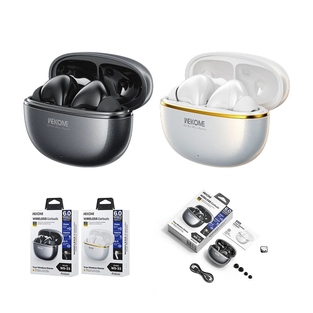 WEKOME WS-33 Wireless Bluetooth-compatible Earbuds 13mm Drivers Hi-Fi Audio Touch Control In-Ear Earphones for Music - Black - 7