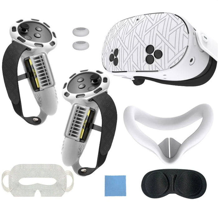7Pcs Silicone Protective Case Set for Meta Quest 3S VR Headset Controller Grip Cover with Anti-Drop Damping Wavepoint Design - White - 1