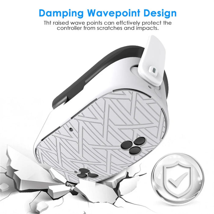 7Pcs Silicone Protective Case Set for Meta Quest 3S VR Headset Controller Grip Cover with Anti-Drop Damping Wavepoint Design - White - 2