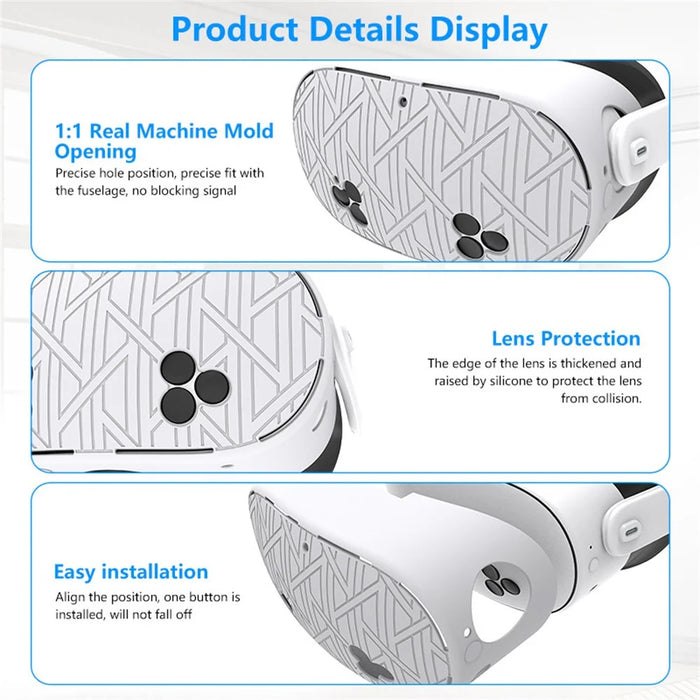 7Pcs Silicone Protective Case Set for Meta Quest 3S VR Headset Controller Grip Cover with Anti-Drop Damping Wavepoint Design - White - 6