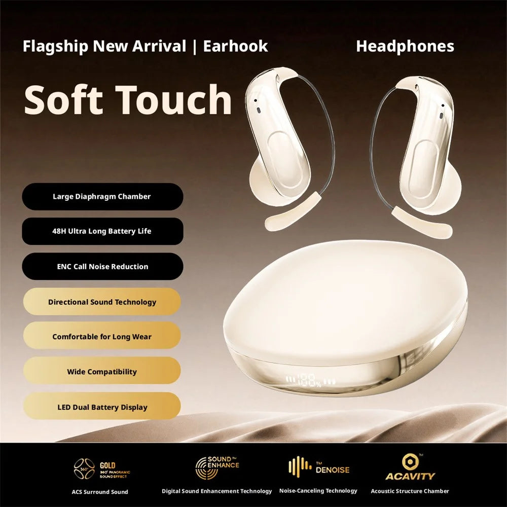 A58 Earhook Bluetooth-compatible Earbuds 48h Battery Life Sports Running Wireless Headphones with ENC Noise Cancelling - Beige - 2