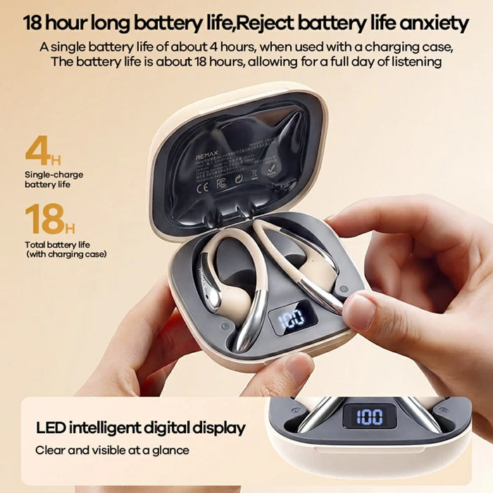 REMAX OWS-28 Open Ear Earhook Wireless Earbuds ANC ENC Noise Cancelling IPX5 Waterproof Headset for Sports - Grey - 4
