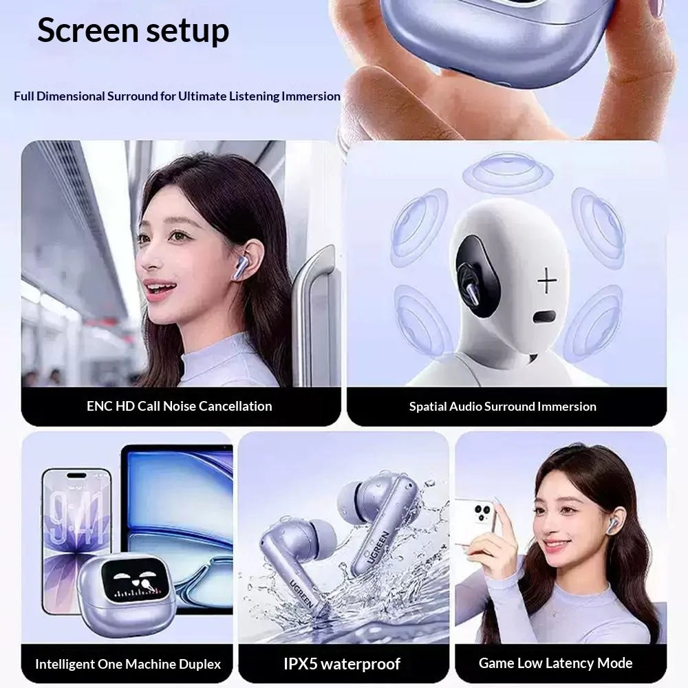 UGREEN WS211 HiTune T6 Magic In-Ear Bluetooth-compatible Earbuds ANC ENC Noise Cancelling Smart Touch Screen Headset for Gaming Sports - Blue  /  Purple - 5