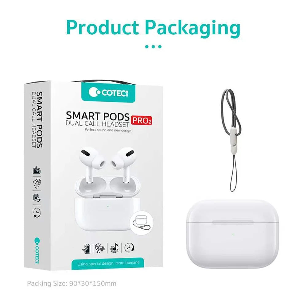 COTECI Smart Pods Pro2 TWS Bluetooth-compatible Earbuds Noise Cancelling USB-C Charging Earphones for Music - White - 7