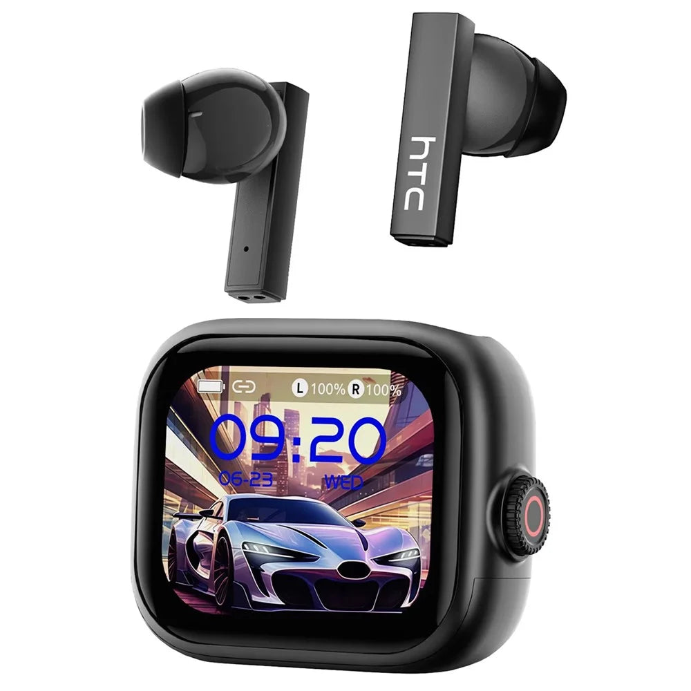 HTC NE40 134 Languages AI Translation Earbuds Noise Cancellation Bluetooth-compatible 6.0 Earbuds with 2.0 Inch HD Screen Charging Case - Black - 1