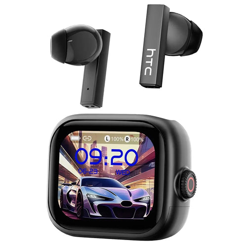 HTC NE40 134 Languages AI Translation Earbuds Noise Cancellation Bluetooth-compatible 6.0 Earbuds with 2.0 Inch HD Screen Charging Case - Black - 1