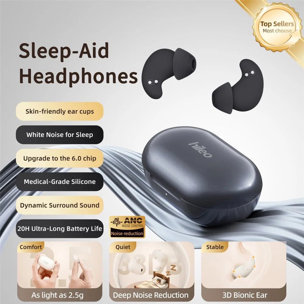 HILEO Hi20 White Noise Sleep Earbuds ANC Noise Cancelling Bluetooth-compatible TWS Earbuds - Black - 3