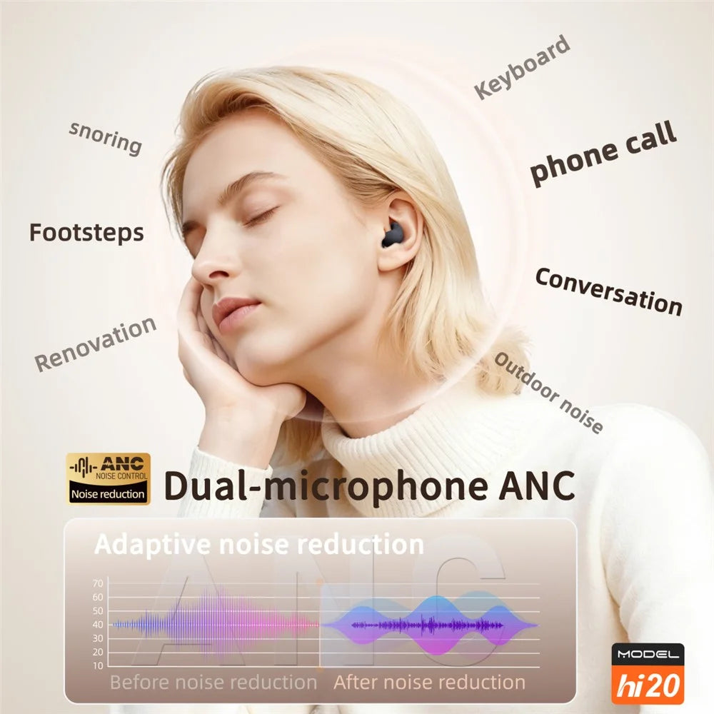 HILEO Hi20 White Noise Sleep Earbuds ANC Noise Cancelling Bluetooth-compatible TWS Earbuds - Black - 6