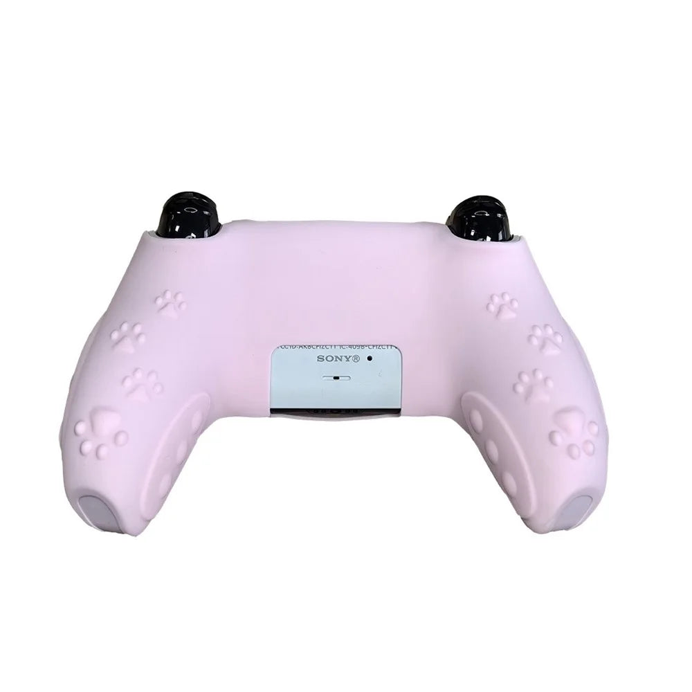 For Sony PlayStation 5 Silicone Case Cat Ears Design Controller Cover with Thumb Stick Caps - Pink - 2