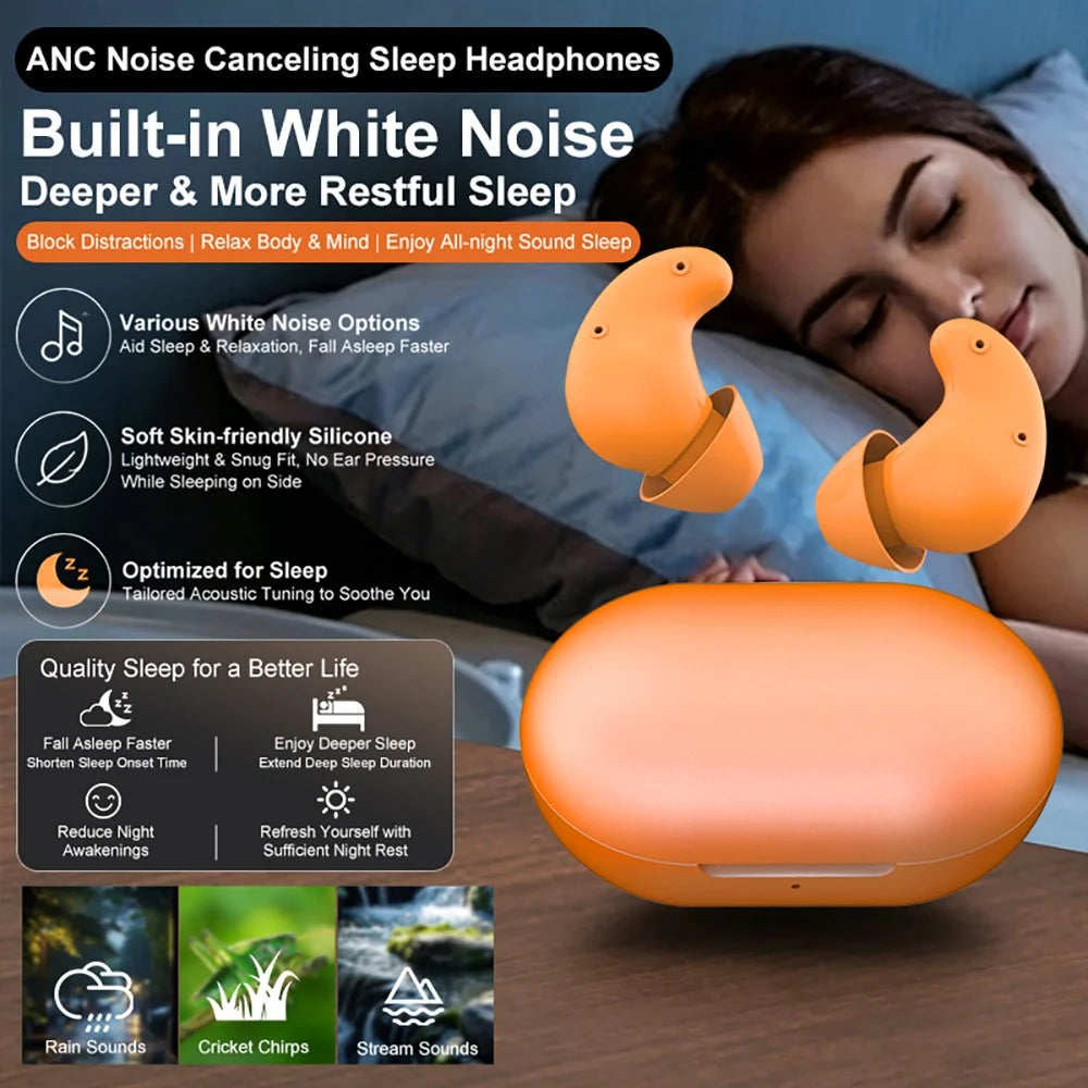 S1 White Noise Sleeping Earbuds IPX5 Waterproof ANC Noise Cancelling Bluetooth-compatible Earbuds - Orange - 5
