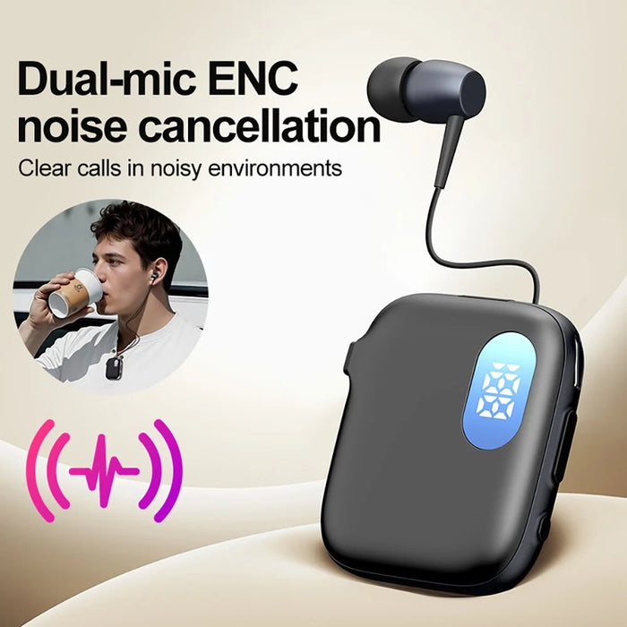 K91 In-Ear AI Retractable Bluetooth-compatible 6.0 Wireless Earphones LED Display ENC Noise Cancelling Clip-On Headset for Business Sports - Black  /  Grey - 3