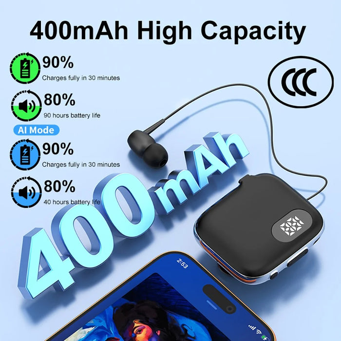 K91 In-Ear AI Retractable Bluetooth-compatible 6.0 Wireless Earphones LED Display ENC Noise Cancelling Clip-On Headset for Business Sports - Black  /  Grey - 4