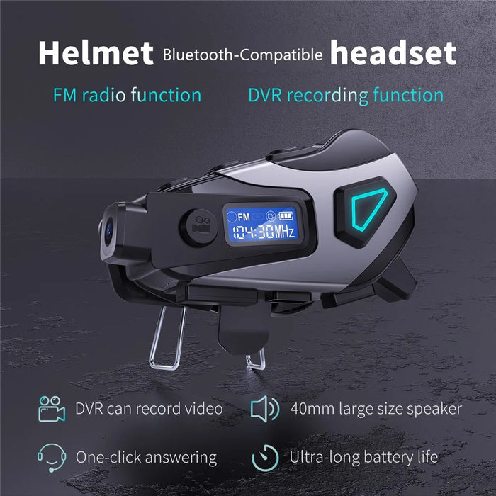 K10 Helmet Bluetooth-compatible Headset with Hard Mic DVR Recording FM Radio 1080P Camera IP65 Waterproof Wireless Earphones for Motorcycle Cycling - Black - 4