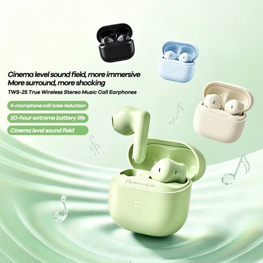 REMAX TWS-25 Wireless Stereo Semi-In-Ear Earbuds Bluetooth-compatible 6.0 4-Mic ENC Noise Cancelling Headset - Green - 2