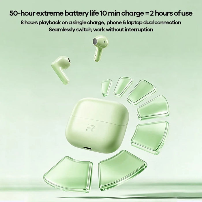REMAX TWS-25 Wireless Stereo Semi-In-Ear Earbuds Bluetooth-compatible 6.0 4-Mic ENC Noise Cancelling Headset - Green - 4
