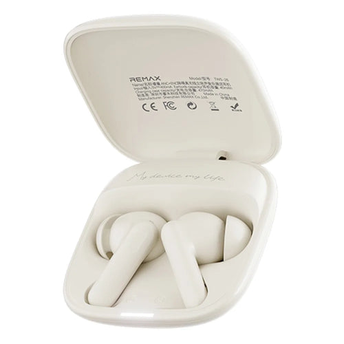 REMAX TWS-26 ANC ENC Noise Cancelling Wireless Earbuds 50H Battery 4-Mic Dual Device Connection Music Call Headset - Ivory White - 1
