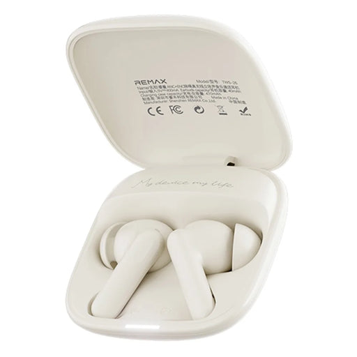 REMAX TWS-26 ANC ENC Noise Cancelling Wireless Earbuds 50H Battery 4-Mic Dual Device Connection Music Call Headset - Ivory White - 1