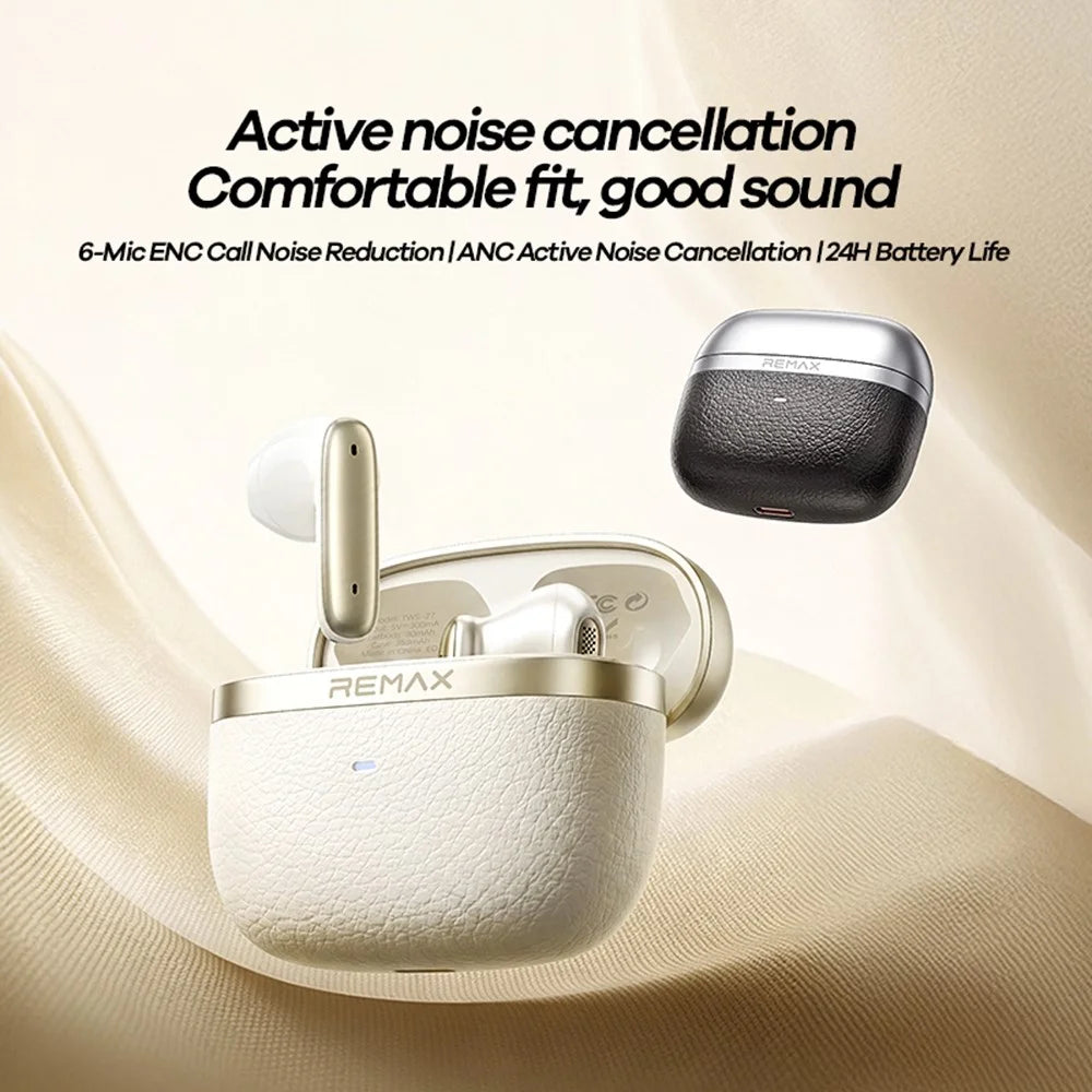 REMAX TWS-27 Semi-In-Ear Wireless Earbuds 6-Mic Hybrid ANC Call Noise Reduction 24H Battery Life Earphones - White - 2