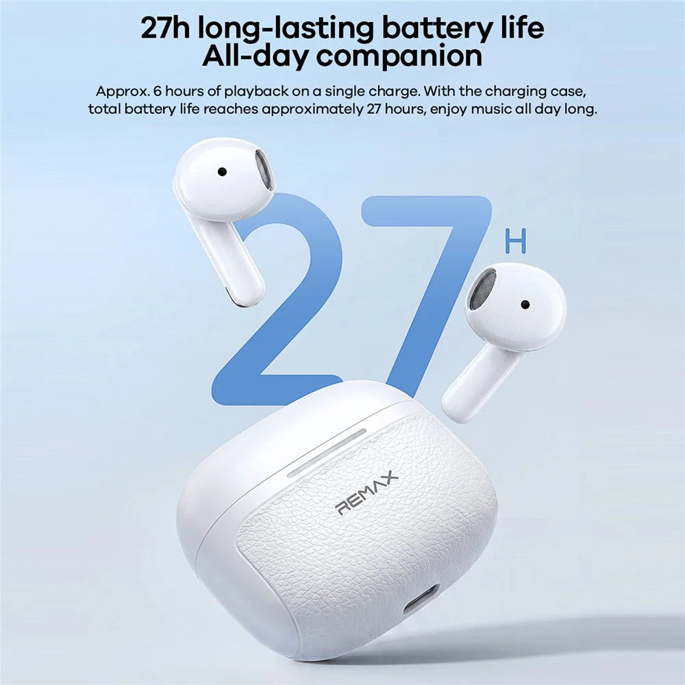 REMAX TWS-35 Bluetooth-compatible Semi-In-Ear Earbuds ANC ENC 6-Mic Hybrid Noise Cancelling Wireless Earphones for Call Music - Black - 3