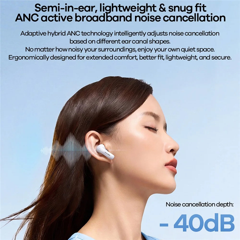 REMAX TWS-35 Bluetooth-compatible Semi-In-Ear Earbuds ANC ENC 6-Mic Hybrid Noise Cancelling Wireless Earphones for Call Music - Black - 5
