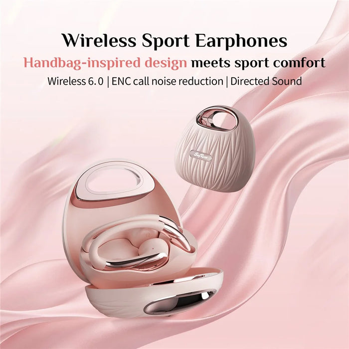 SAYROSE RJ-68 Wireless Open Ear Hook Sport Earphones Handbag Design Bluetooth-compatible 6.0 ENC Noise Cancelling Earbuds - Pink - 2