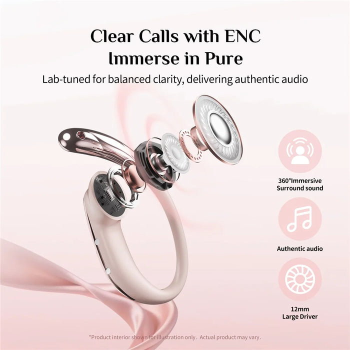 SAYROSE RJ-68 Wireless Open Ear Hook Sport Earphones Handbag Design Bluetooth-compatible 6.0 ENC Noise Cancelling Earbuds - Pink - 4